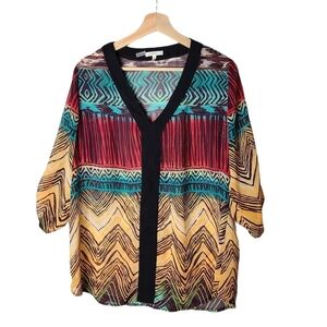 Halo boho flowy quarter-sleeve v-neck blouse